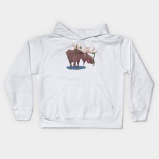 Funny happy moose cartoon illustration Kids Hoodie